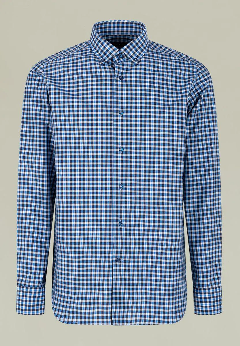Camicia azzurro-blu quadretto BD slim