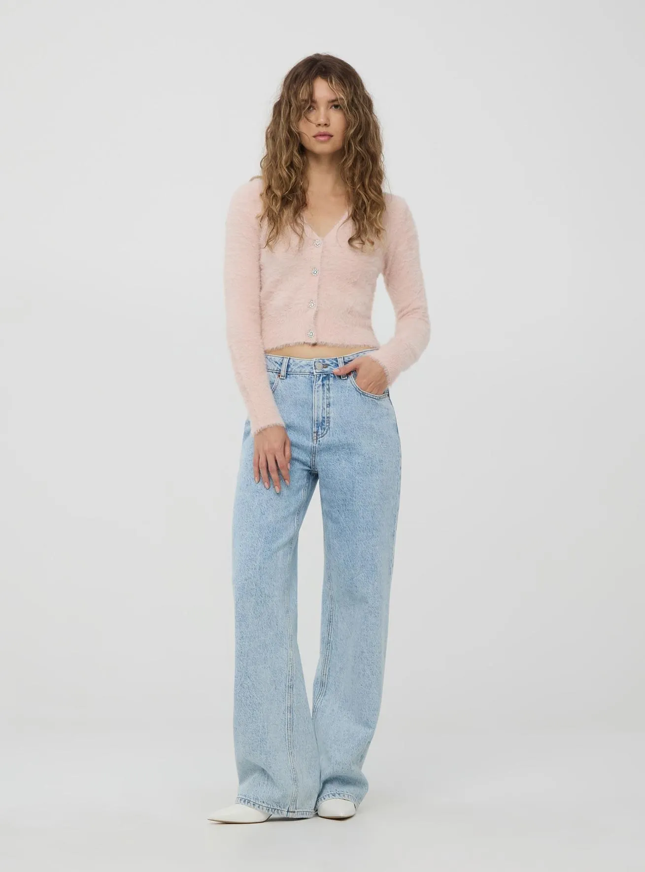 Jeans wide leg acid wash Blu denim chiaro
