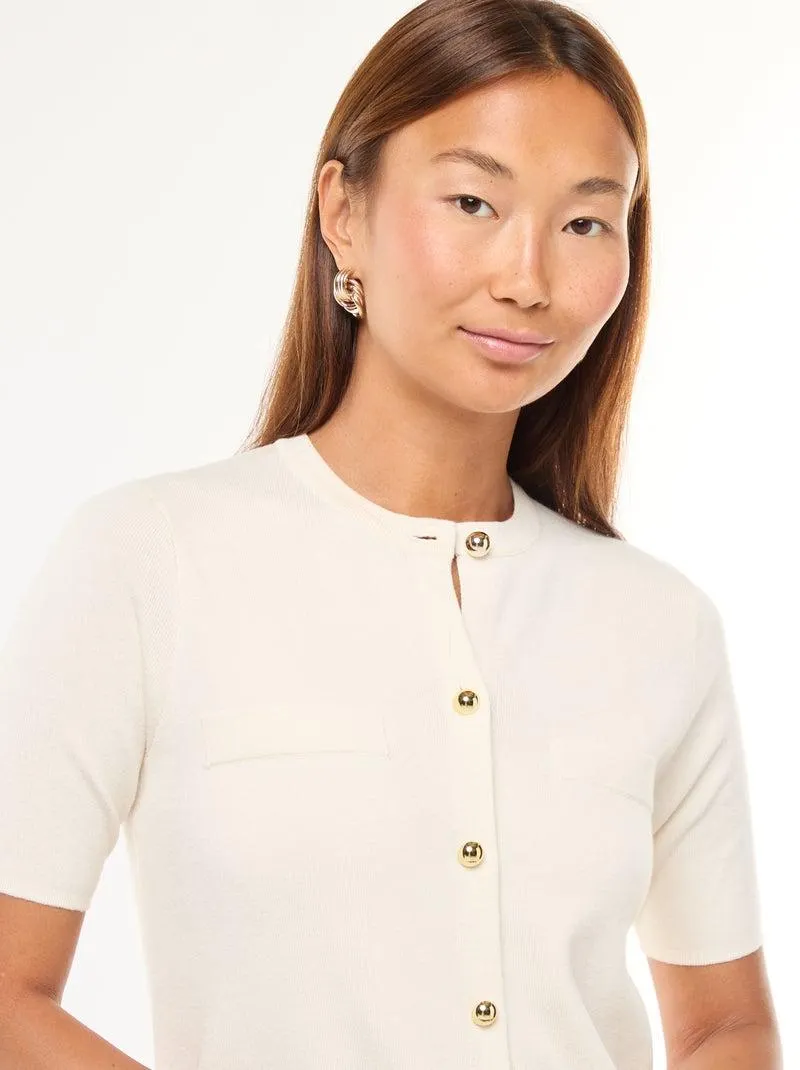 Abito corto in maglia pesante con bottoni - Beige