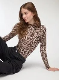 Body animalier a maniche lunghe Var beige