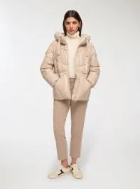 Giubbotto imbottito lucido con cappuccio Grigio perla