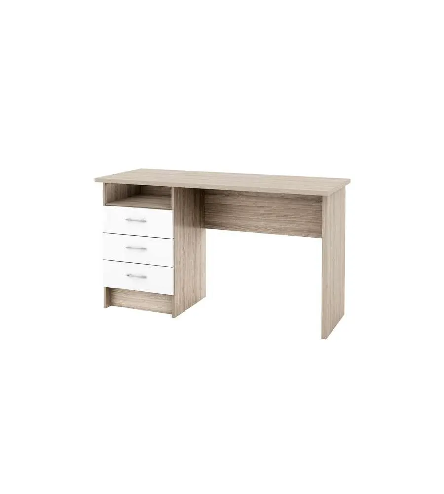 SCRIVANIA QUERCIA CON 3 CASSETTI BIANCHI, 72X48X120 CM