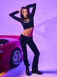 Jeans a zampa a vita bassa TRNPOPLAB Blu denim medio