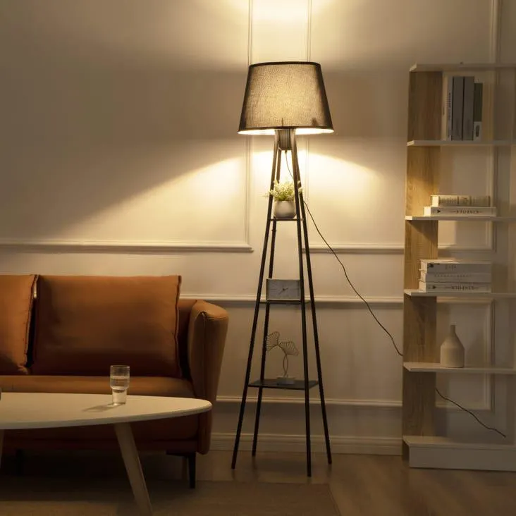 Lampada da terra di design con 3 mensole struttura in metallo nero