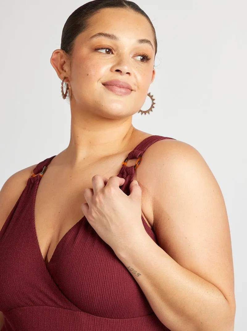 Costume intero in maglia a coste - ROSSO