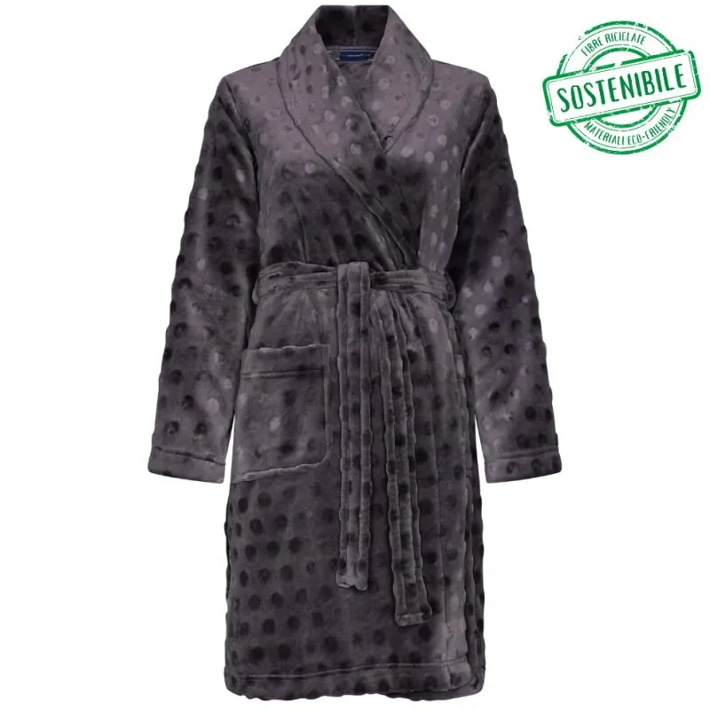 PA-70242-134-0- Vestaglia donna in pile di flanella- Dark grey