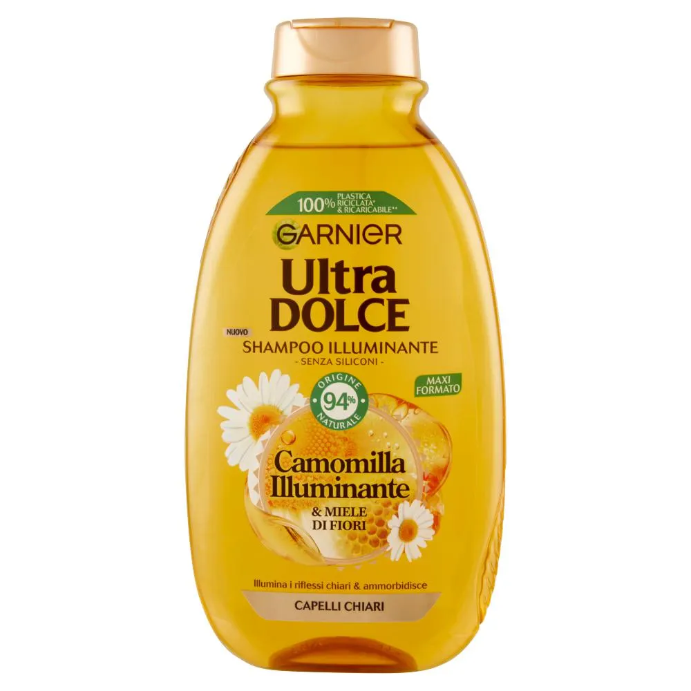 Garnier Ultra Dolce Shampoo all'estratto di Camomilla e Miele capelli chiari, senza parabeni, 300 ml