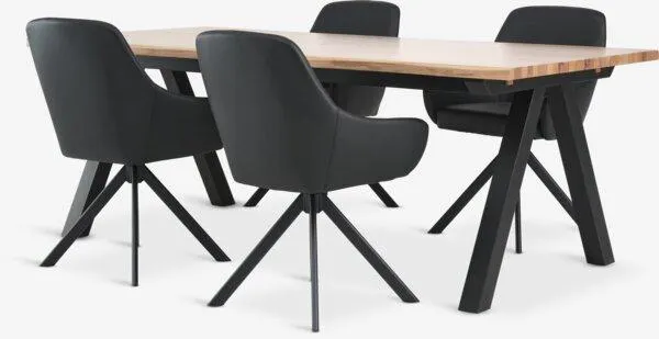 SANDBY Tavolo L210 cm rovere naturale + 4 ROSTRUP nero