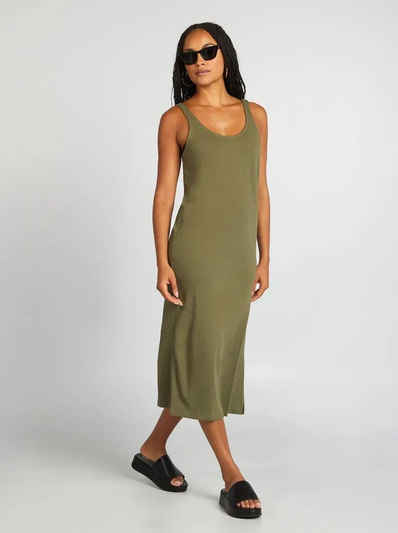 Vestito copricostume lungo in lino - VERDE