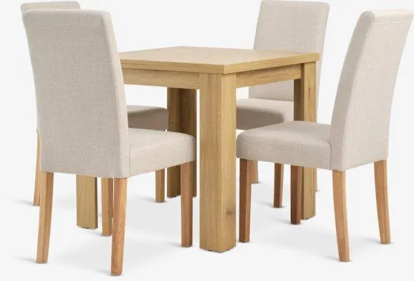 JUNGEN Tavolo L80/160 cm rovere caldo + 4 TUREBY Sedie beige