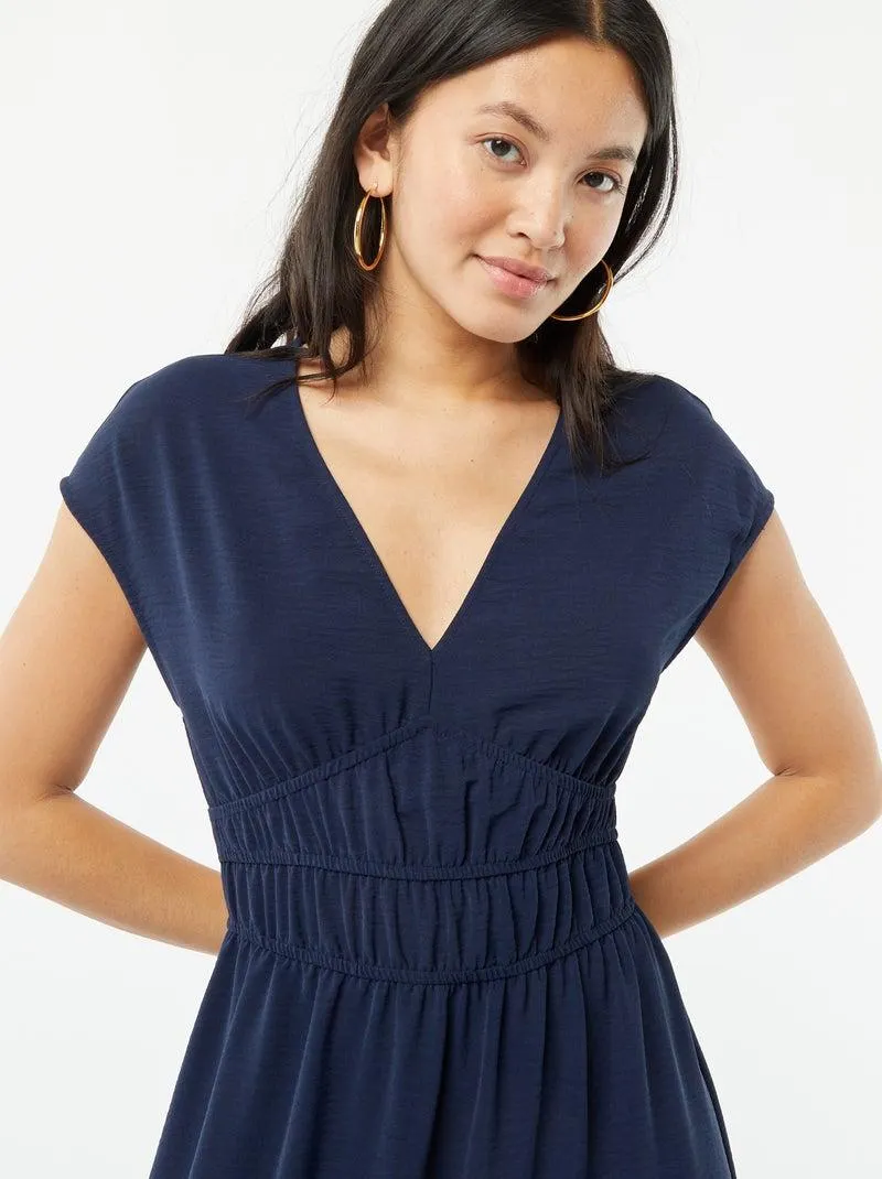 Vestito lungo con scollo a V - blu