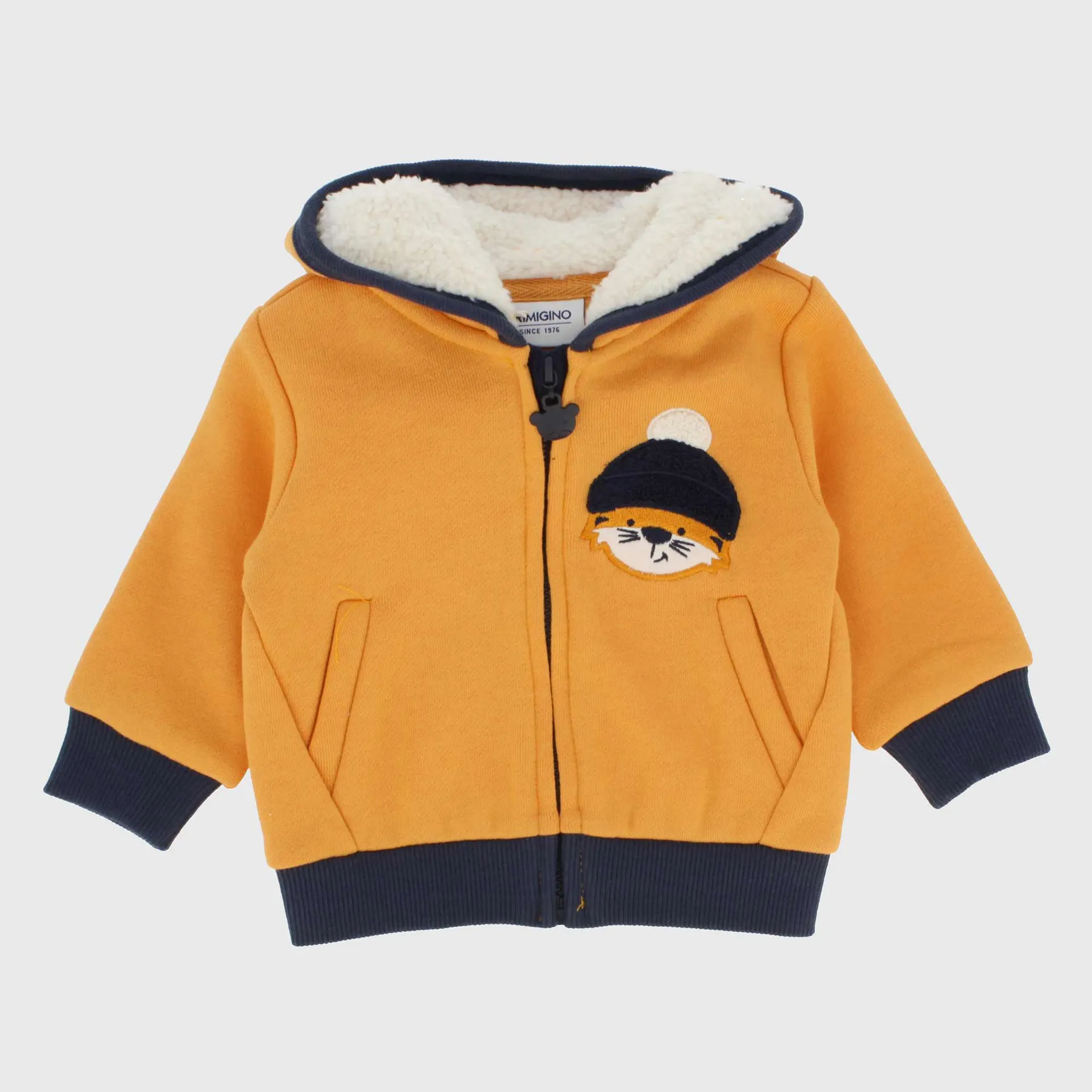 Felpa aperta con cappuccio da neonato, arancio