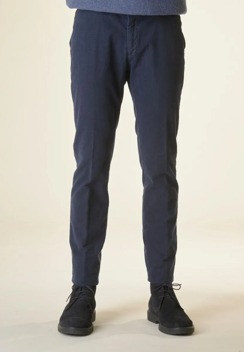 Pantalone blu fustagno microquadretto slim