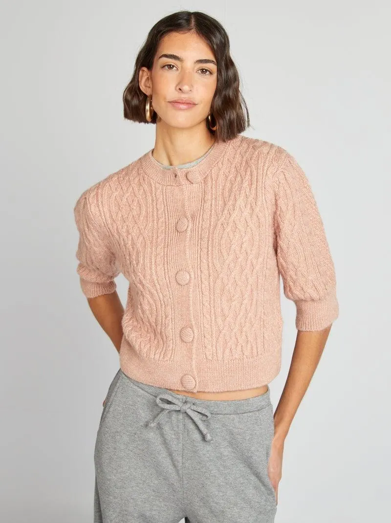 Cardigan corto in maglia intrecciata - ROSA