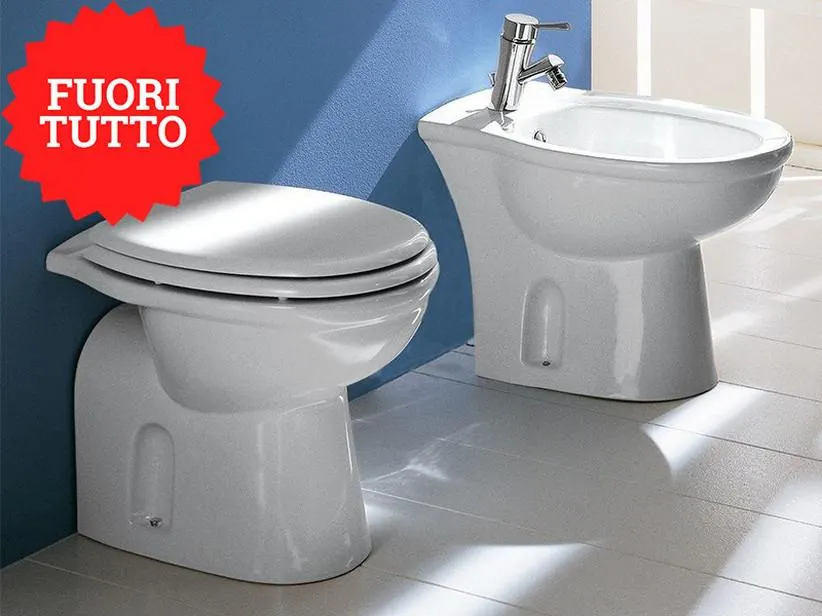 Wc a Terra Praga Distanziato Scarico a Pavimento Bianco Lucido