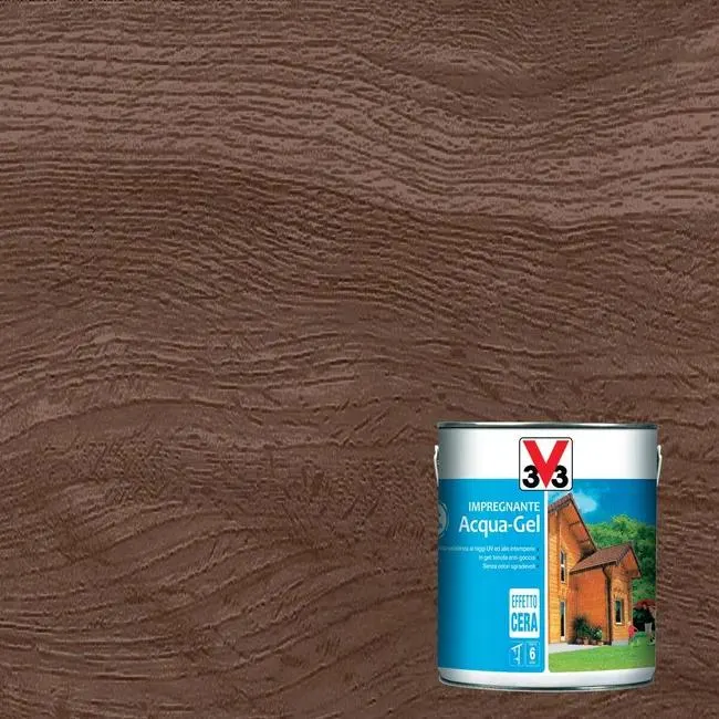 Impregnante per legno da esterno a base acqua V33 Acqua-Gel noce antico satinato 2.5 lt, 6 anni di protezione.