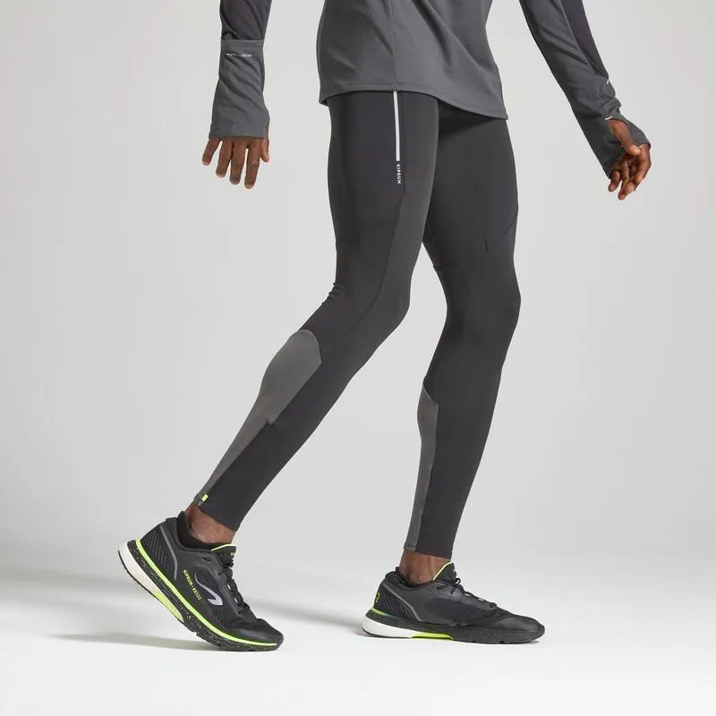 Pantaloni running uomo KIPRUN WARM nero-grigio