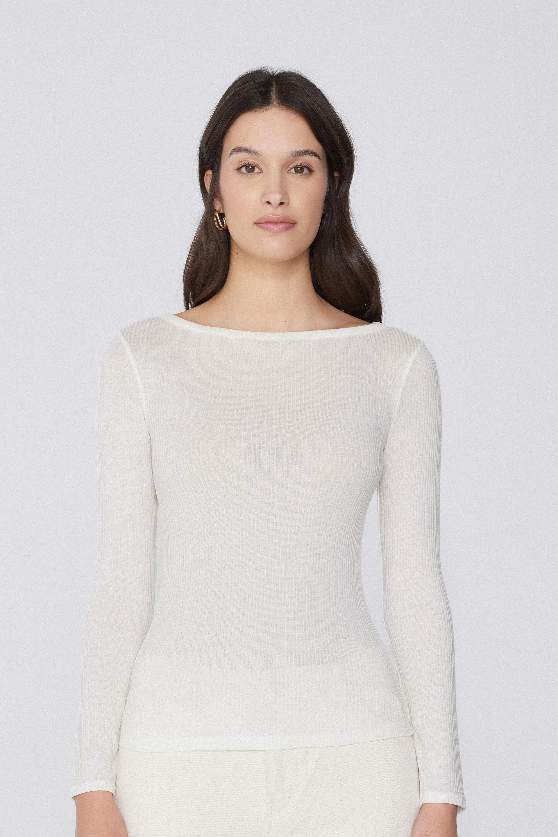 Maglia Maniche Lunghe Scollo Barchetta Costine