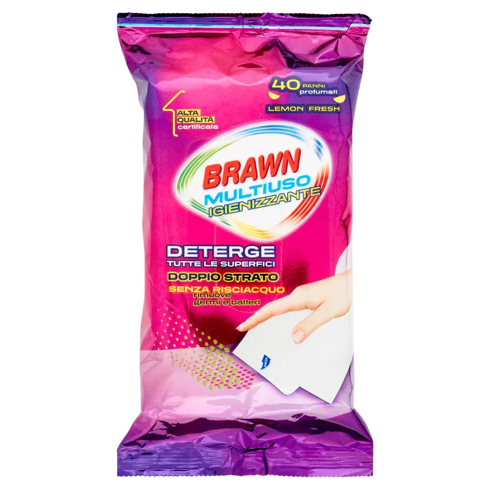 Brawn Multiuso Igienizzante Panni profumati Lemon Fresh 40 pz