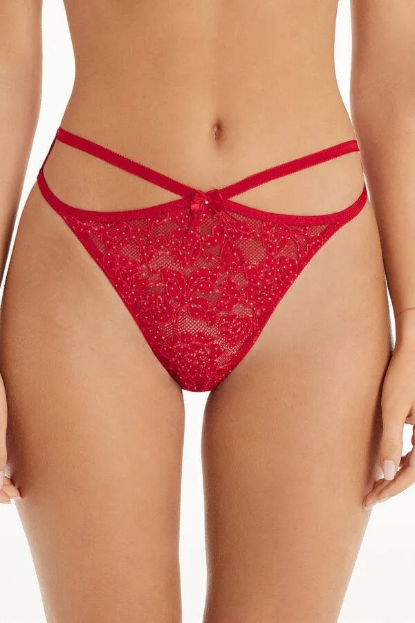 Brasiliano Sgambato con Fianchetto Tanga Red Roses Pois