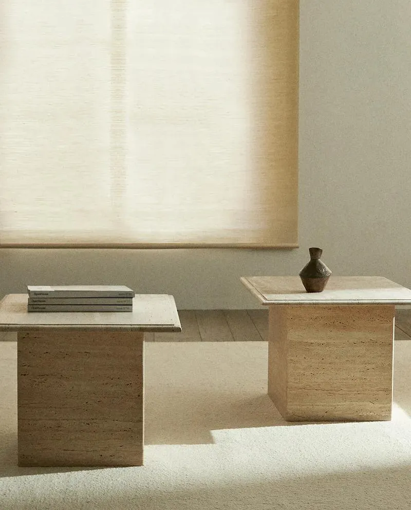 TAVOLO IN MARMO TRAVERTINO RETTANGOLARE