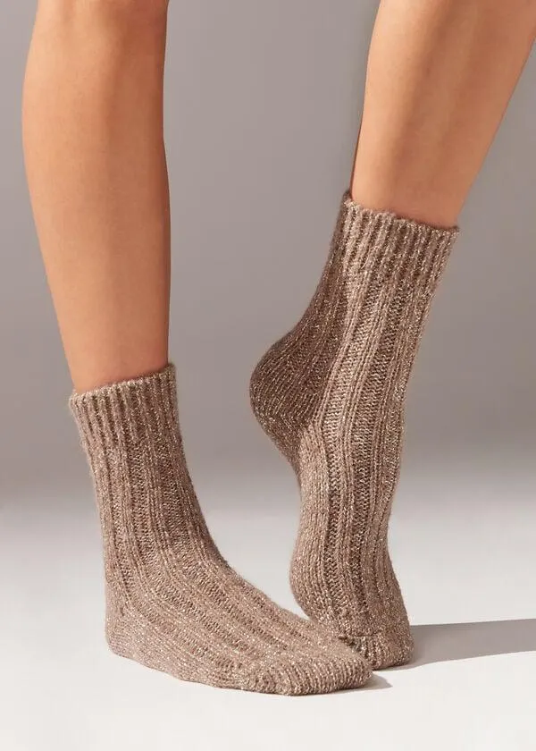 Calze Corte con Lana e Glitter a Costine