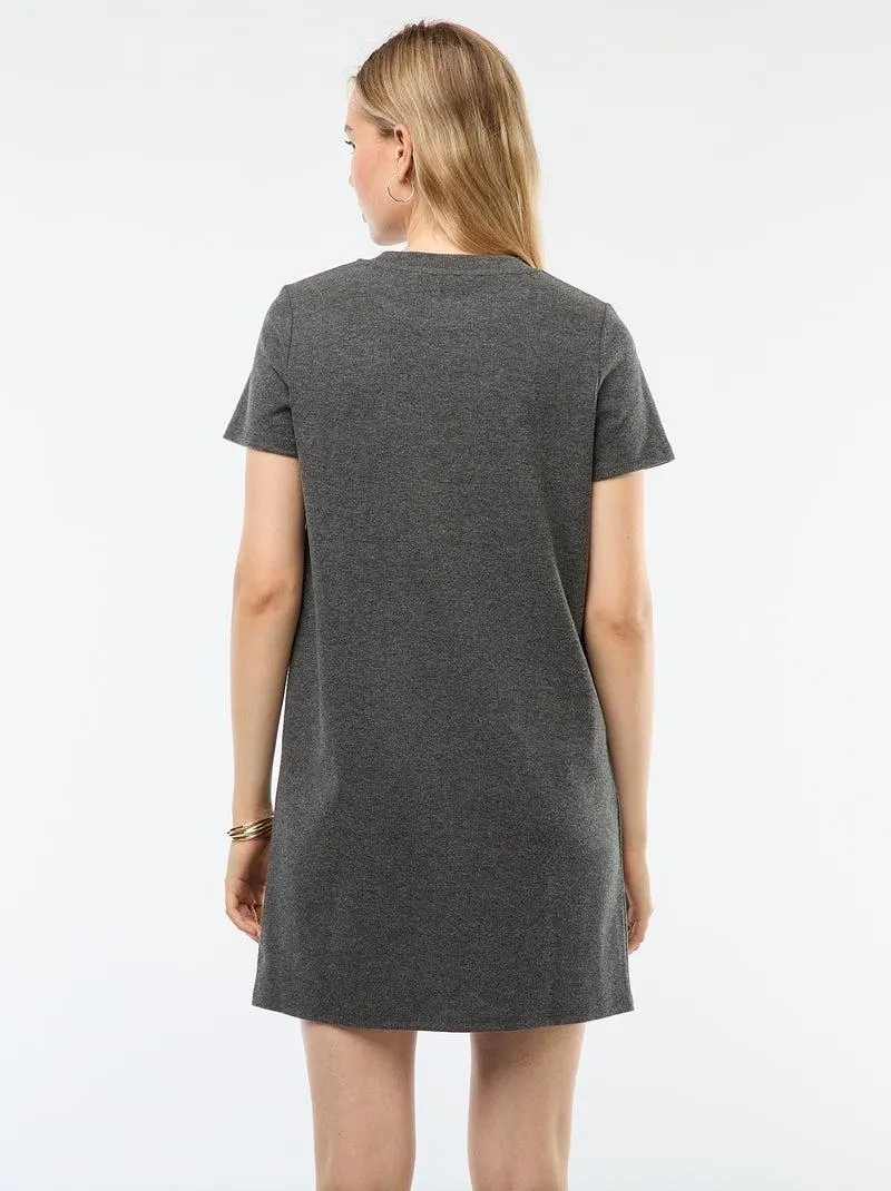 Abito corto in maglia soffice a coste - Grigio