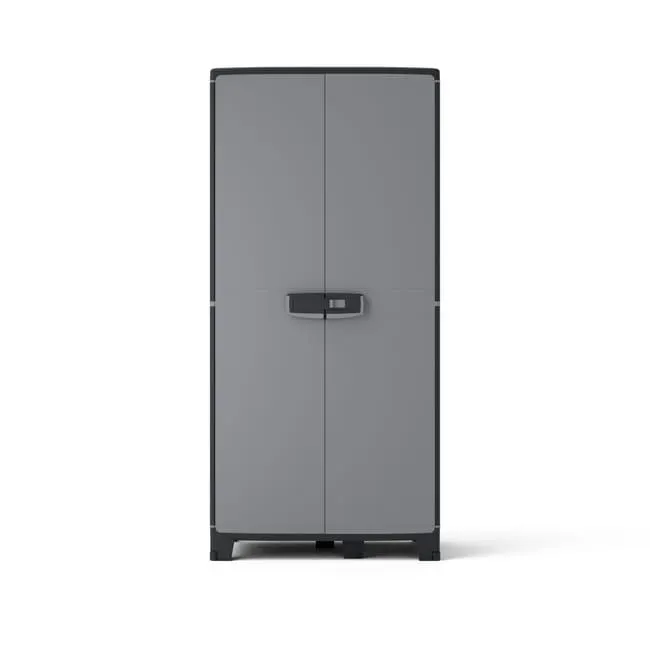 Armadio per scope Excellence SPACEO in polipropilene, grigio e nero L 85 x H 180 x P 52 cm 2 ante, adatto per interno/esterno