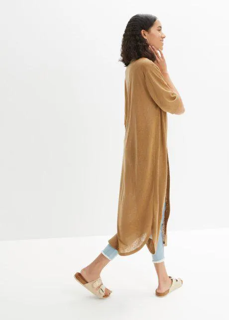 Cardigan lungo effetto lino