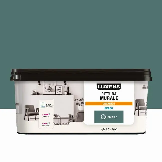Pittura per interni per parete e soffitto lavabile, LUXENS Opaca verde laguna 2 opaco, 2.5 L