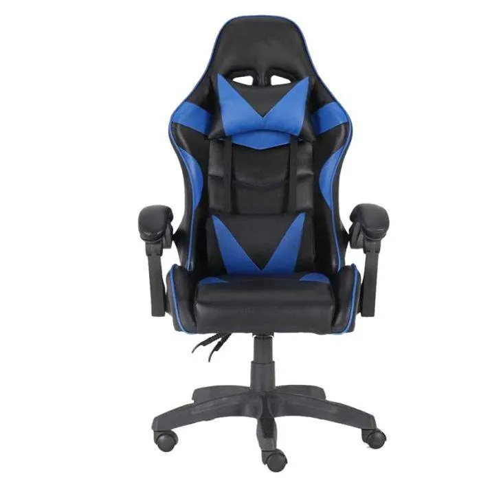 Gloxy Sedia gaming girevole, ergonomica, altezza regolabile, con poggiatesta e supporto lombare, colore nera e blu