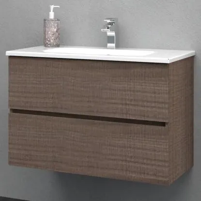 Mobile bagno noce cm 76x46 con base 2 cassetti e lavabo in ceramica