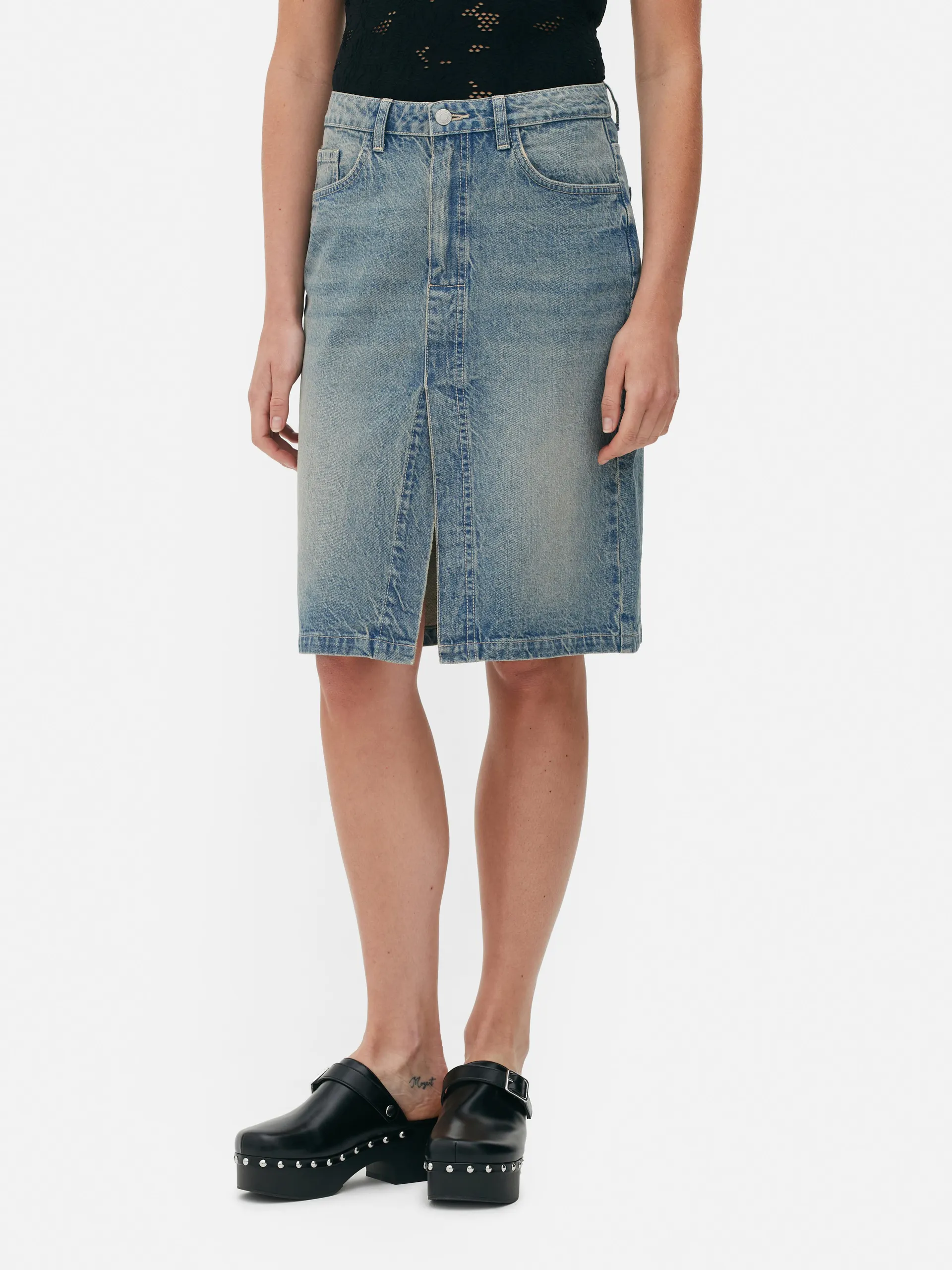 Gonna midi in denim con spacco Rita Ora