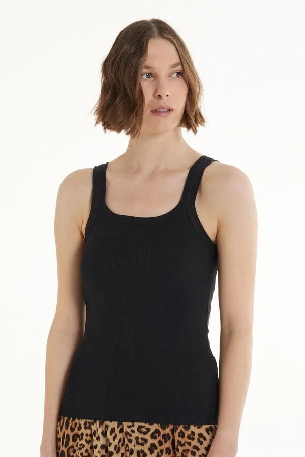 Canotta Scollo Squadrato in Cotone a Costine