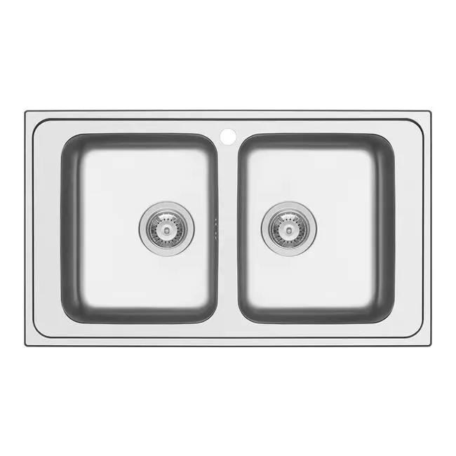 Lavello integrato 2 vasche DELINIA Basalt L 86 x L 50 cm argento