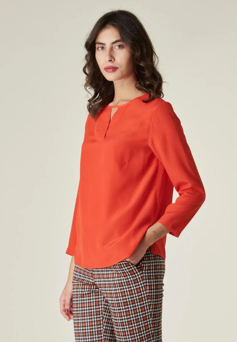 Camicia arancio girocollo v misto seta