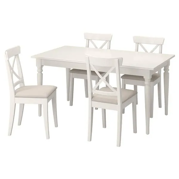 Tavolo e 4 sedie, bianco/Hallarp beige,