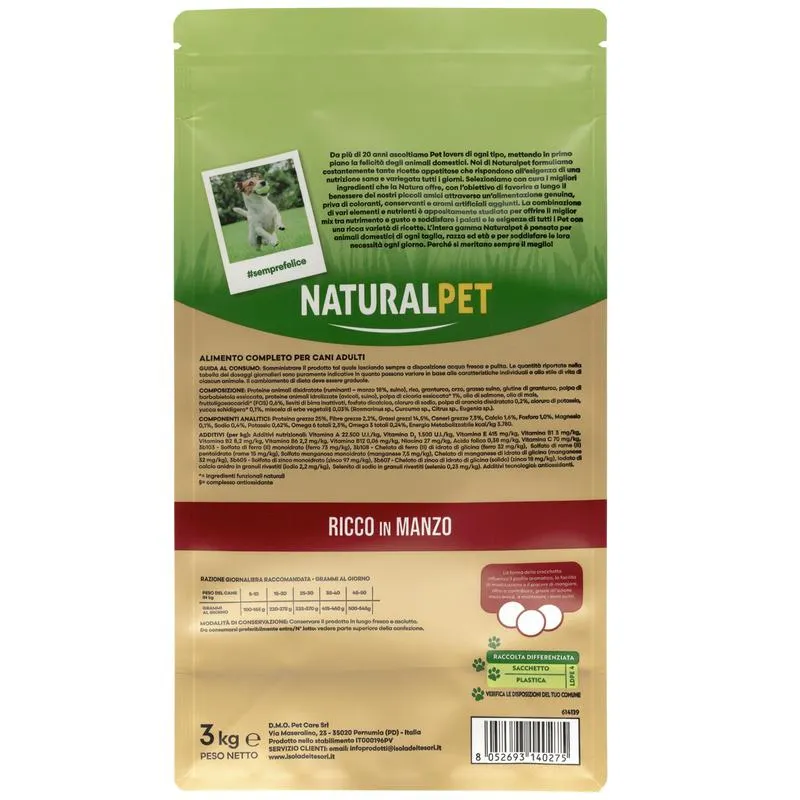 Naturalpet Premium Dog Adult All breeds ricco in Manzo 3 kg