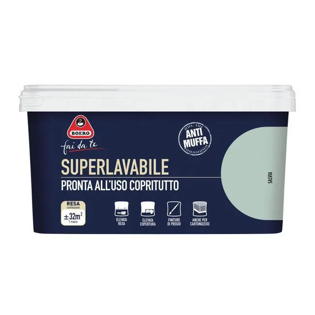 Pittura per interni super lavabile, BOERO Superlavabile verde salvia opaco, 2.5 L