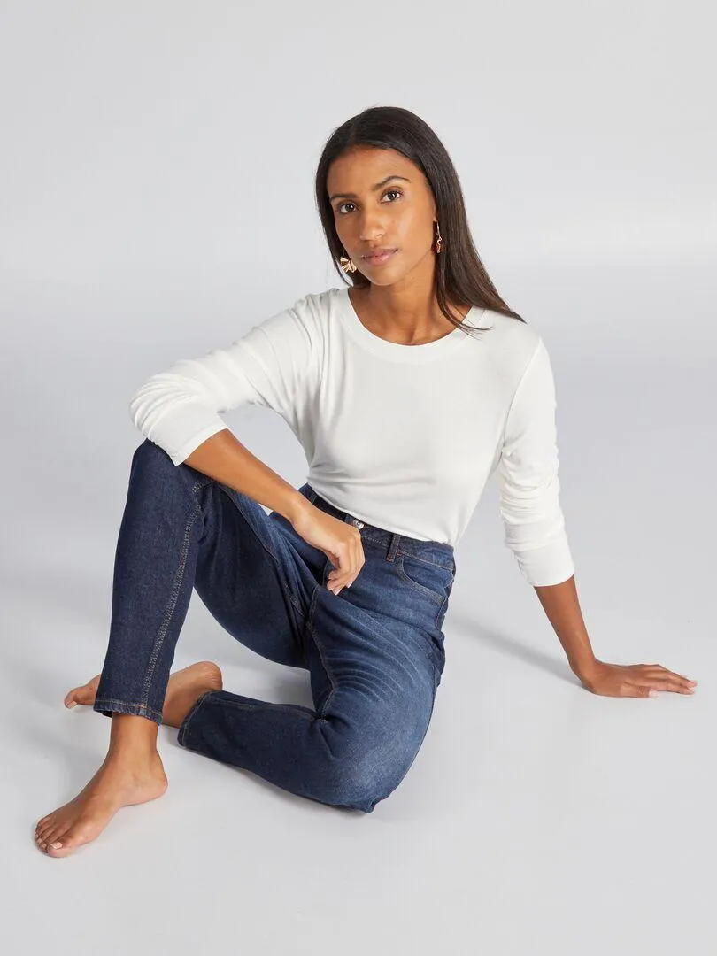 T-shirt in maglia a coste stretch - Bianco