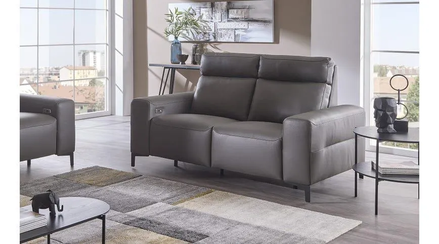 Pesaro divano 2 posti relax in pelle grigia