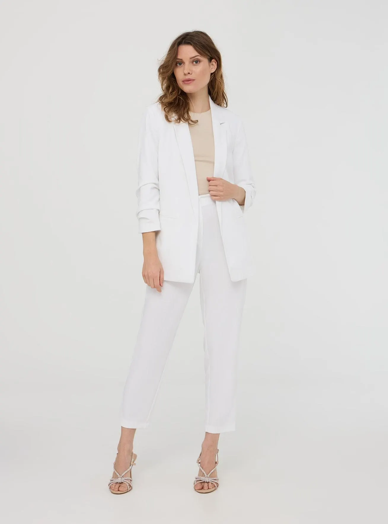 Giacca aperta con maniche arricciate Bianco ottico