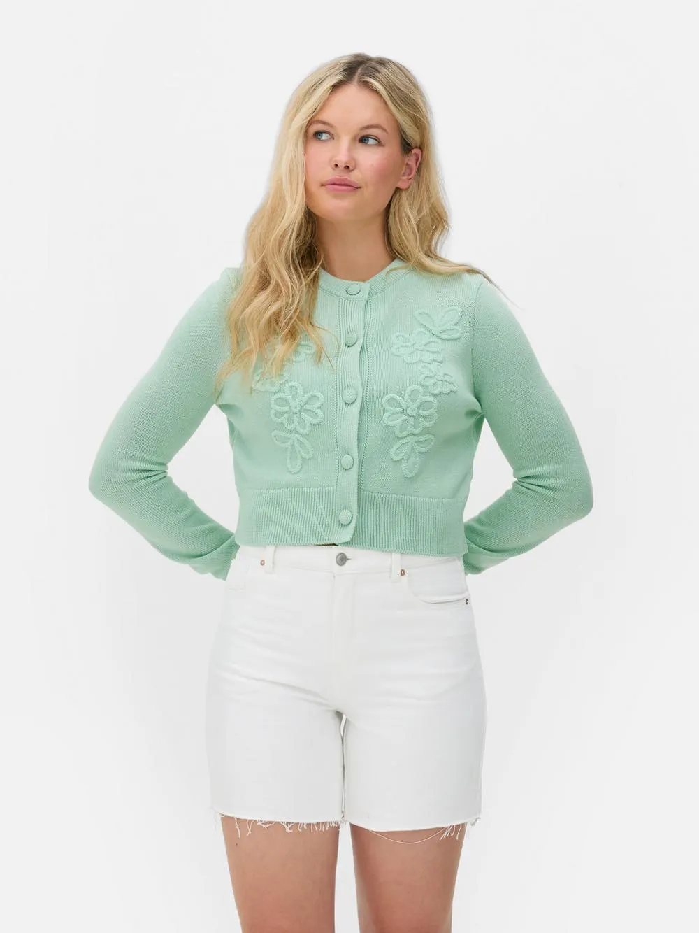 Cropped Floral Cardigan