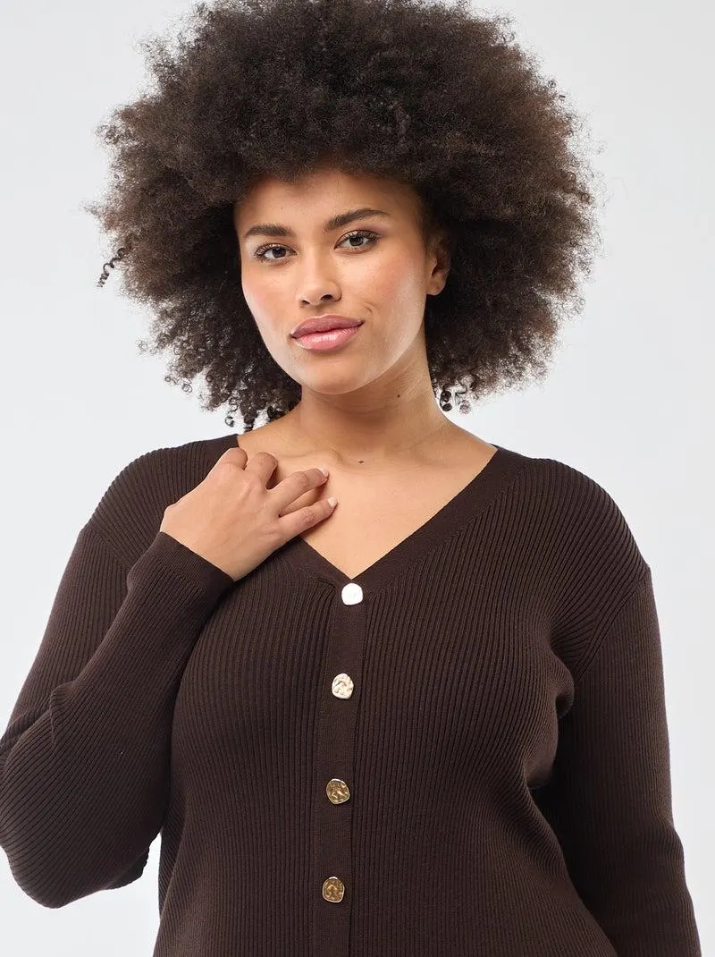 Abito midi in maglia pesante a costine stile gilet - Marrone