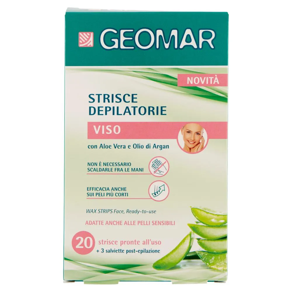 Geomar Strisce Depilatorie Viso 20 pz + 3 salviette