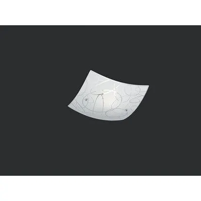 Plafoniera Spirelli quadrata in vetro con decoro a cerchi 30x30 cm