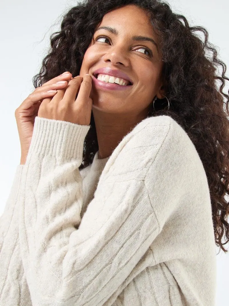 Abito maglione corto in maglia a trecce - Beige