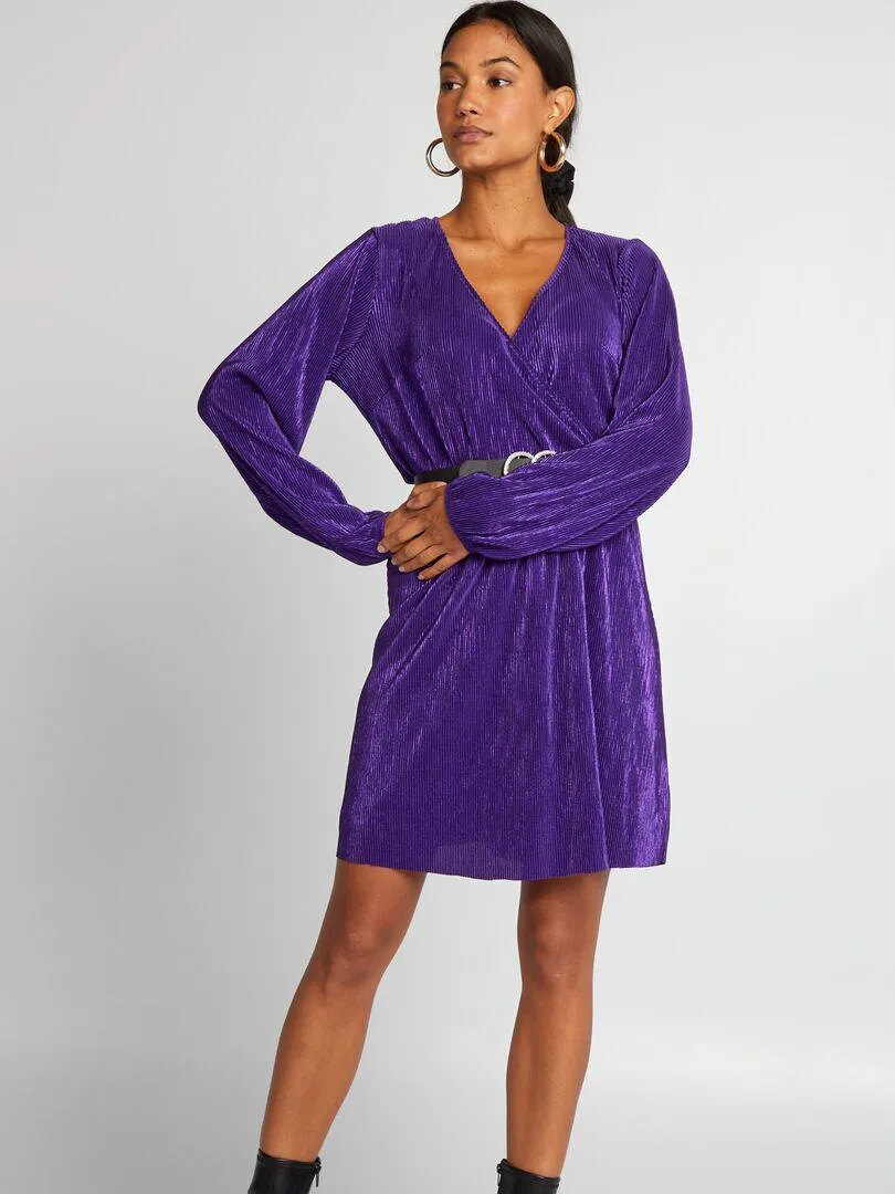 Vestito in maglia plissettata lucida - VIOLA