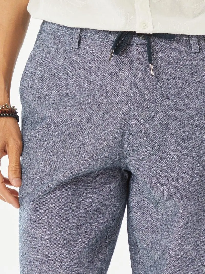 Pantaloni chino dritti in misto lino - BLU