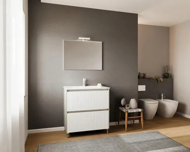 Mobile sottolavabo, lavabo e specchio con illuminazione Lisbona bianco e grigio P 45.7 cm